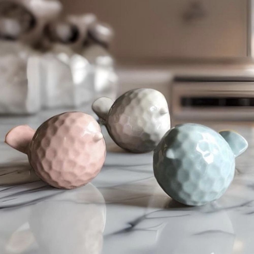 Ceramic Bird Figurines Set - Pink, Gray, Blue